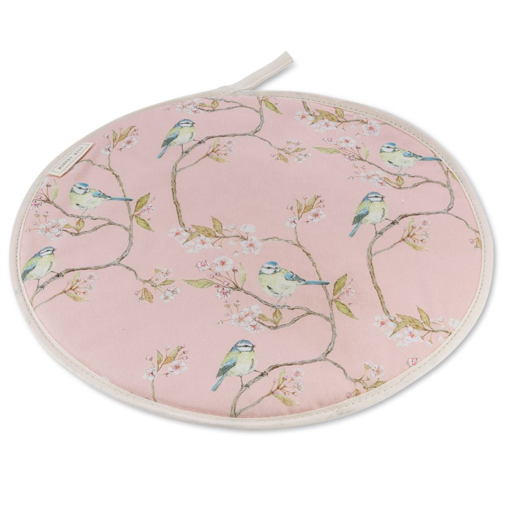 Blue Tit on Blossom Hob Cover Ditsy Print Pink
