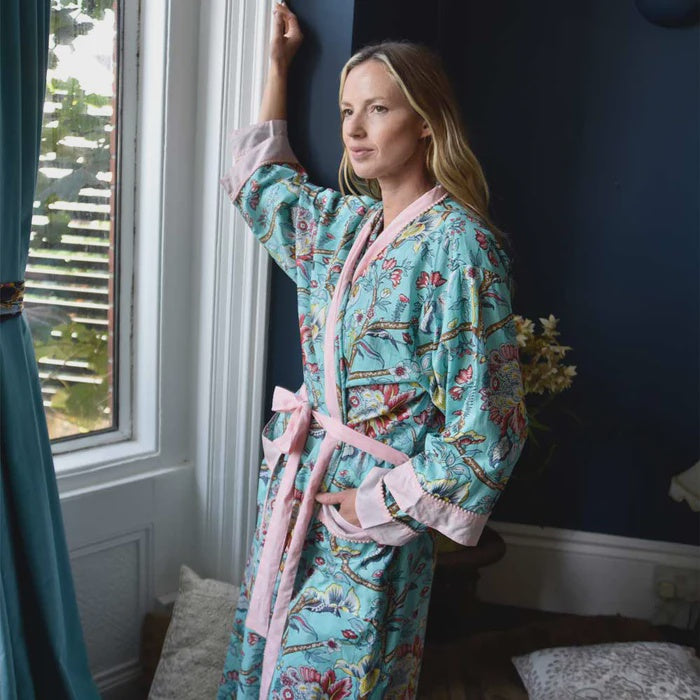 Blue Orchid Print Dressing Gown