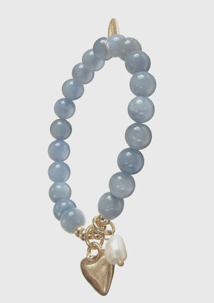 Stone Beads Heart & Pearl  Bracelet
