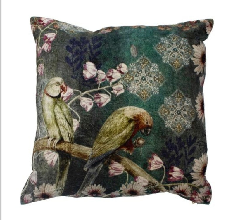 Cushion Velvet Charming Parakeets