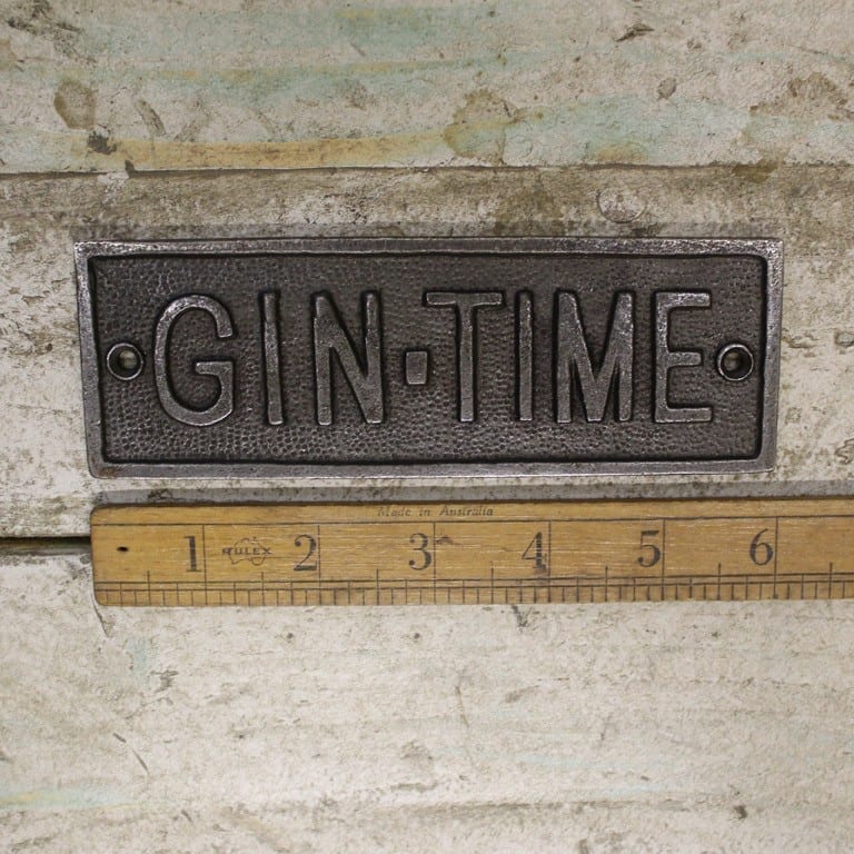 Antique Iron Plaque Gin Time